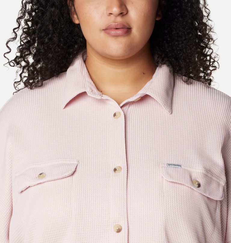 Thumbnail: Women's Holly Hideaway Waffle Shirt Jacket - Plus Size, Color: Dusty Pink, image 5