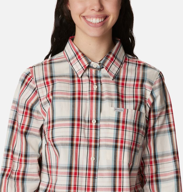 Thumbnail: Women's Anytime Patterned Long Sleeve Shirt, Color: Sea Salt CSC Tartan, image 4
