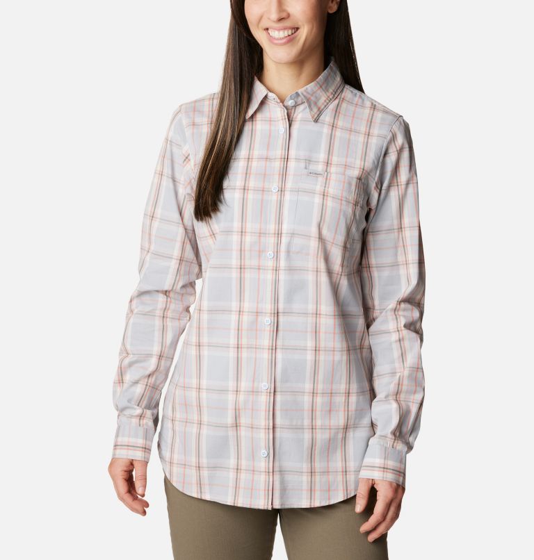 Women's Anytime Patterned Long Sleeve Shirt, Color: Dusty Pink CSC Tartan, image 1