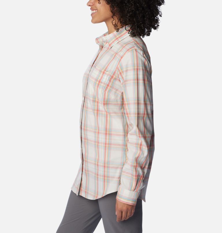 Women's Anytime Patterned Long Sleeve Shirt, Color: Sunset Peach CSC Tartan, image 3