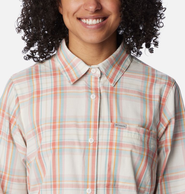 Thumbnail: Women's Anytime Patterned Long Sleeve Shirt, Color: Sunset Peach CSC Tartan, image 4