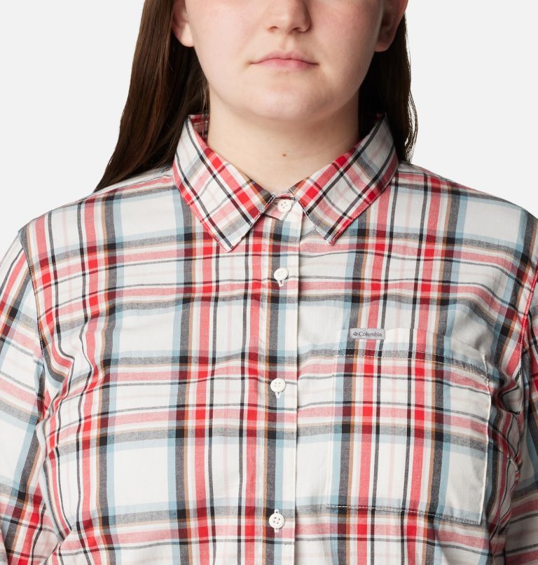 Women's Anytime Patterned Long Sleeve Shirt - Plus Size, Color: Sea Salt CSC Tartan, image 4