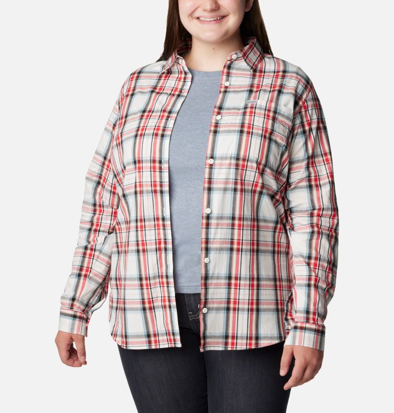 Women's Anytime Patterned Long Sleeve Shirt - Plus Size, Color: Sea Salt CSC Tartan, image 6