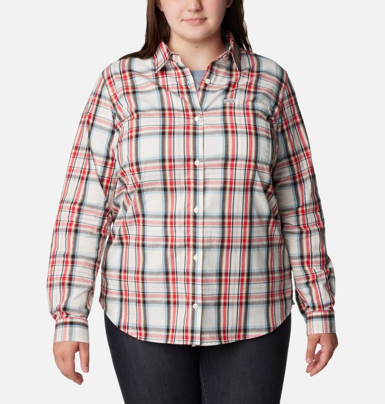 Thumbnail: Women's Anytime Patterned Long Sleeve Shirt - Plus Size, Color: Sea Salt CSC Tartan, image 1