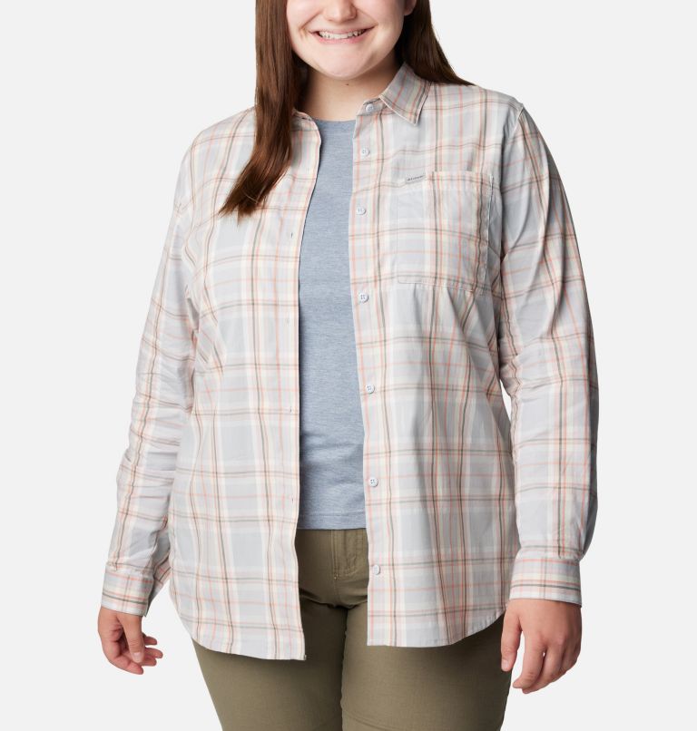 Thumbnail: Women's Anytime Patterned Long Sleeve Shirt - Plus Size, Color: Dusty Pink CSC Tartan, image 6