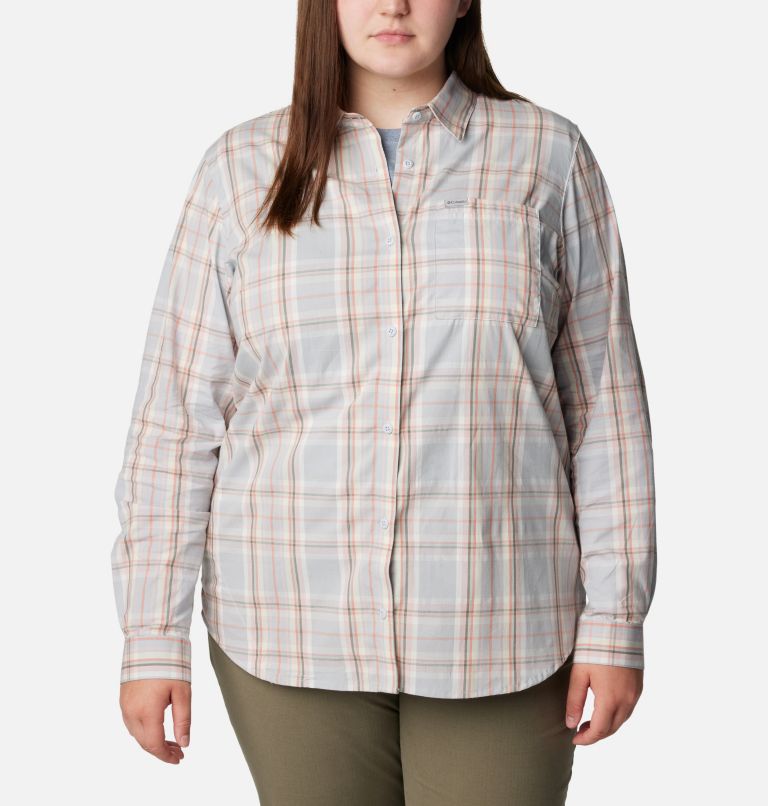 Thumbnail: Women's Anytime Patterned Long Sleeve Shirt - Plus Size, Color: Dusty Pink CSC Tartan, image 1