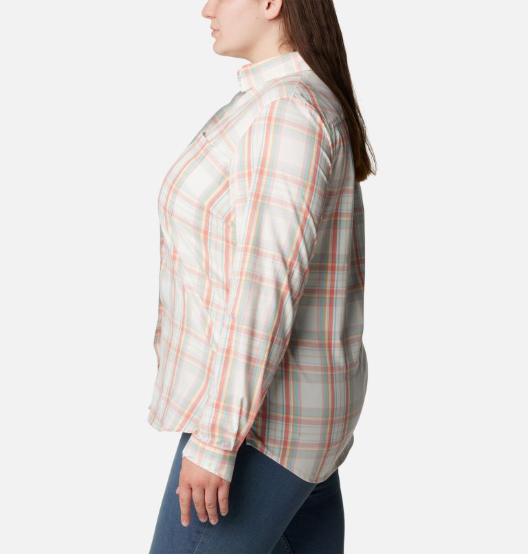 Women's Anytime Patterned Long Sleeve Shirt - Plus Size, Color: Sunset Peach CSC Tartan, image 3