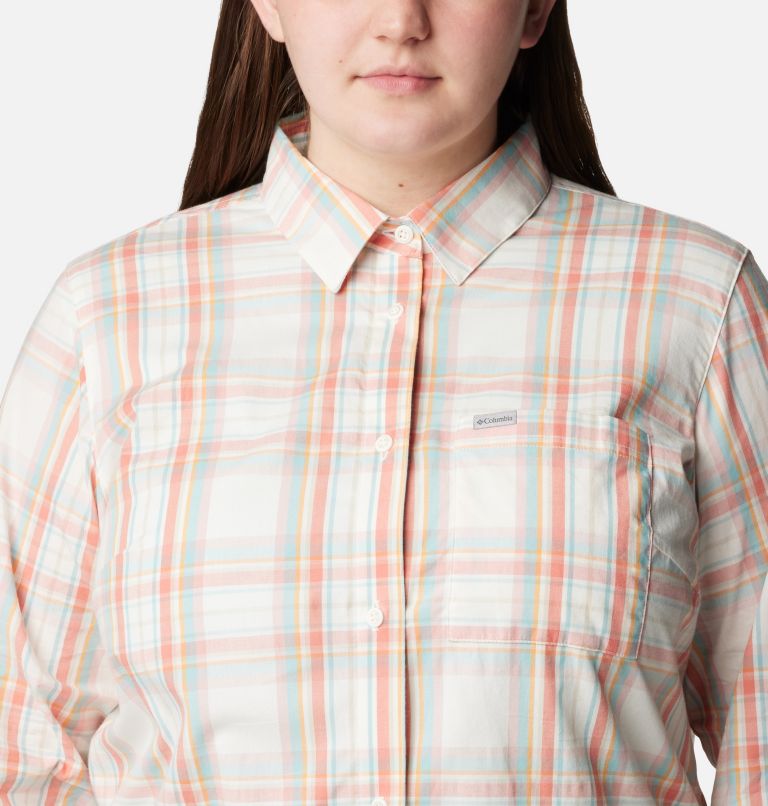 Chemise à manches longues avec motif Anytime pour femmes – Grandes tailles, Color: Sunset Peach CSC Tartan, image 4