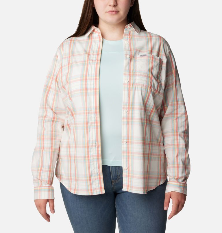 Chemise à manches longues avec motif Anytime pour femmes – Grandes tailles, Color: Sunset Peach CSC Tartan, image 6