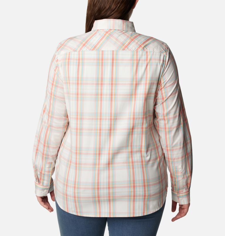 Women's Anytime Patterned Long Sleeve Shirt - Plus Size, Color: Sunset Peach CSC Tartan, image 2
