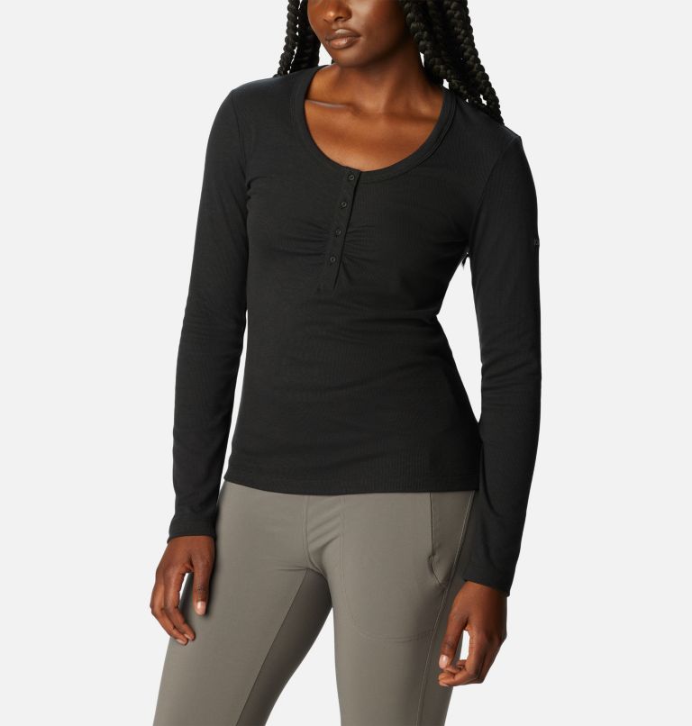 Women's Calico Basin Ribbed Long Sleeve Shirt, Color: Black, image 5