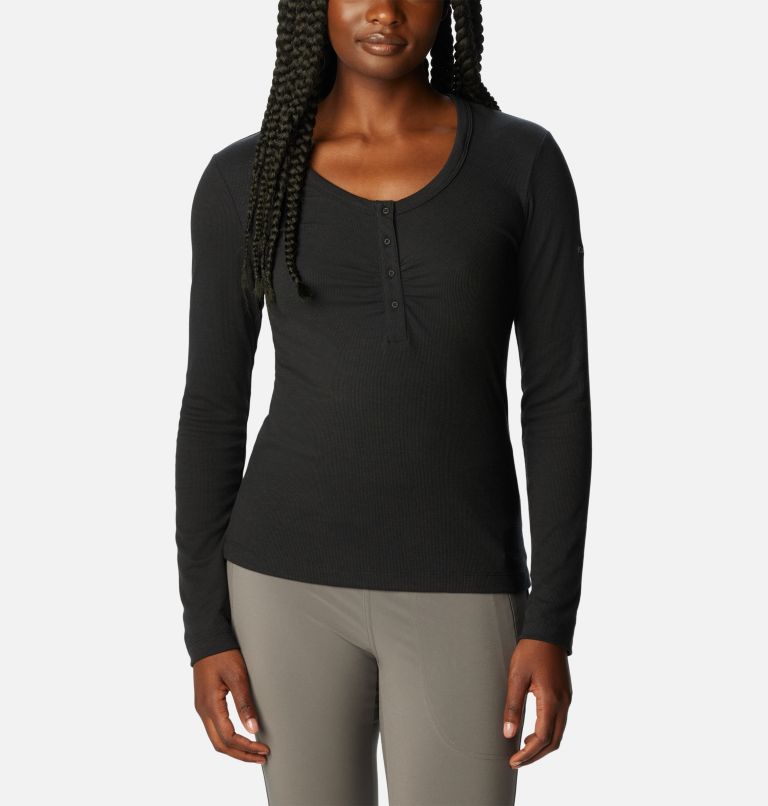 Women's Calico Basin Ribbed Long Sleeve Shirt, Color: Black, image 1