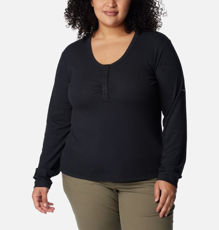 Women's Calico Basin Ribbed Long Sleeve Shirt - Plus Size, Color: Black, image 1