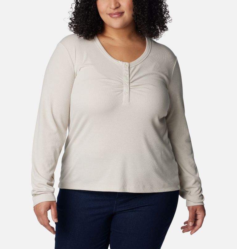 Thumbnail: Women's Calico Basin Ribbed Long Sleeve Shirt - Plus Size, Color: Dark Stone, image 1