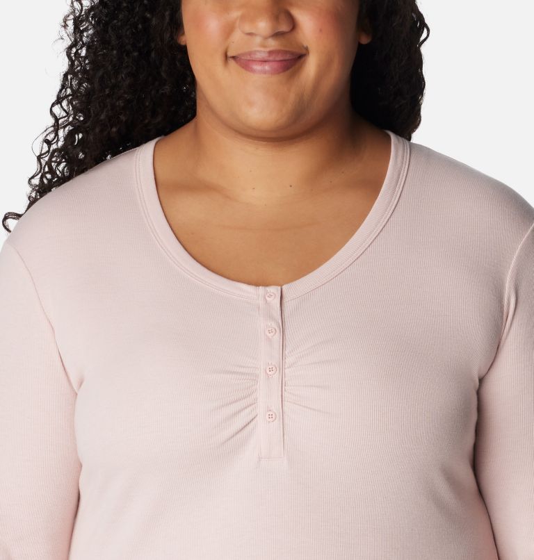 Thumbnail: Women's Calico Basin Ribbed Long Sleeve Shirt - Plus Size, Color: Dusty Pink, image 4