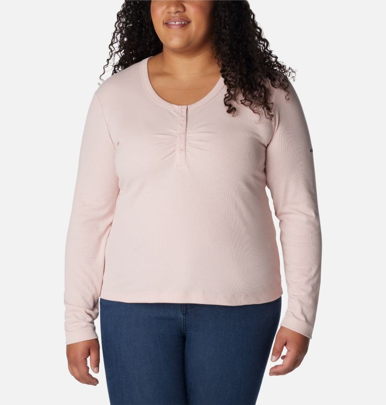 Women's Calico Basin Ribbed Long Sleeve Shirt - Plus Size, Color: Dusty Pink, image 1