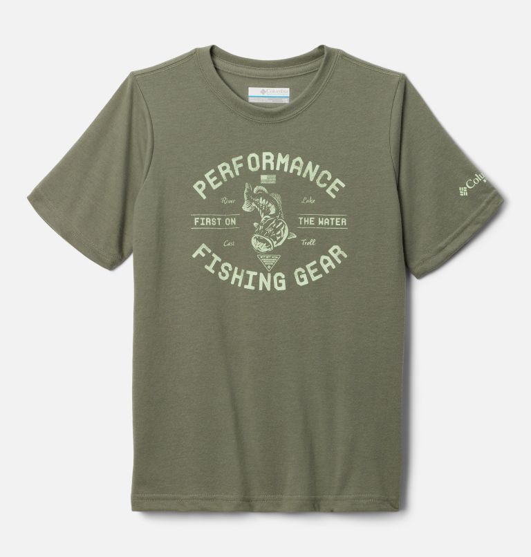 Boys' PFG Short Sleeve Seasonal Graphic T-Shirt, Color: Cypress, Key West Castaway Bass, image 1