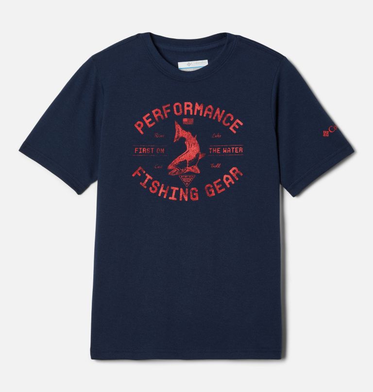 Boys' PFG Short Sleeve Seasonal Graphic T-Shirt, Color: Coll Navy, Red Spark Castaway Tuna, image 1