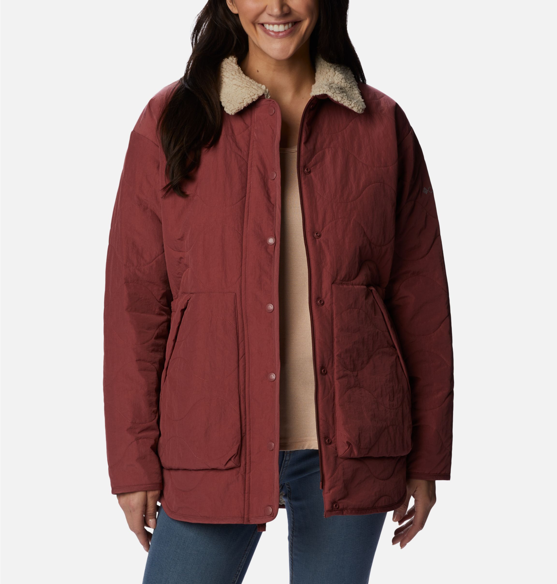 Padded Denim Jacket with Hood, Sherpa Lining, for Girls - stone, Girls