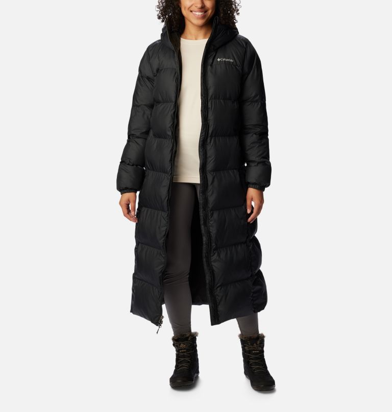 Long black clearance womens puffer jacket