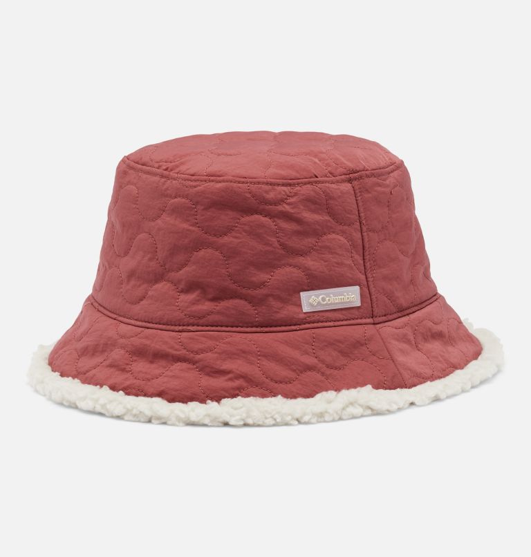 Thumbnail: Unisex Winter Pass Reversible Sherpa Quilted Bucket Hat, Color: Beetroot, Dark Stone, image 1