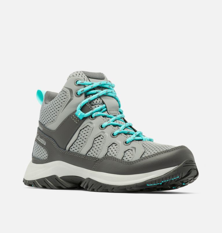 Women's Granite Trail Mid Waterproof Shoe, Color: Ti Grey Steel, Bright Aqua, image 2