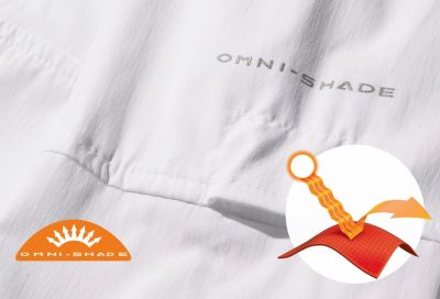 Close up of fabric with Omni Shade logos.