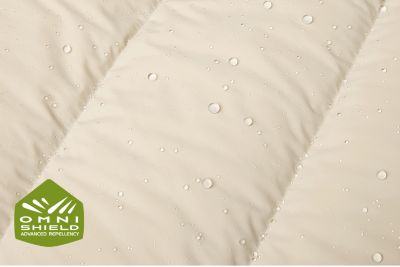 Close up of fabric with water beading on it.