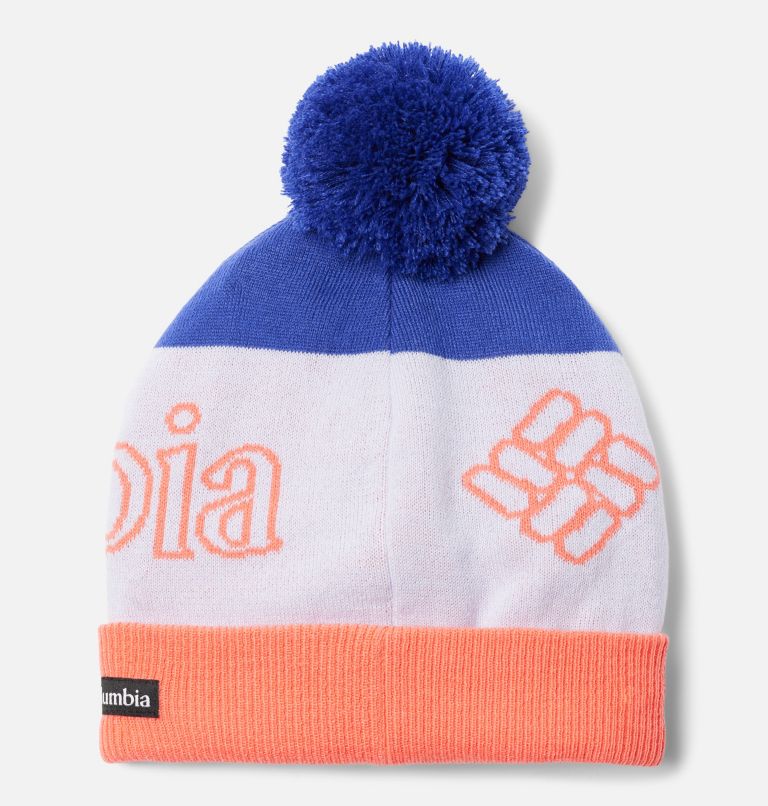Youth Polar Powder Beanie, Color: Clematis Blue, Snowdrift, Hot Coral, image 2