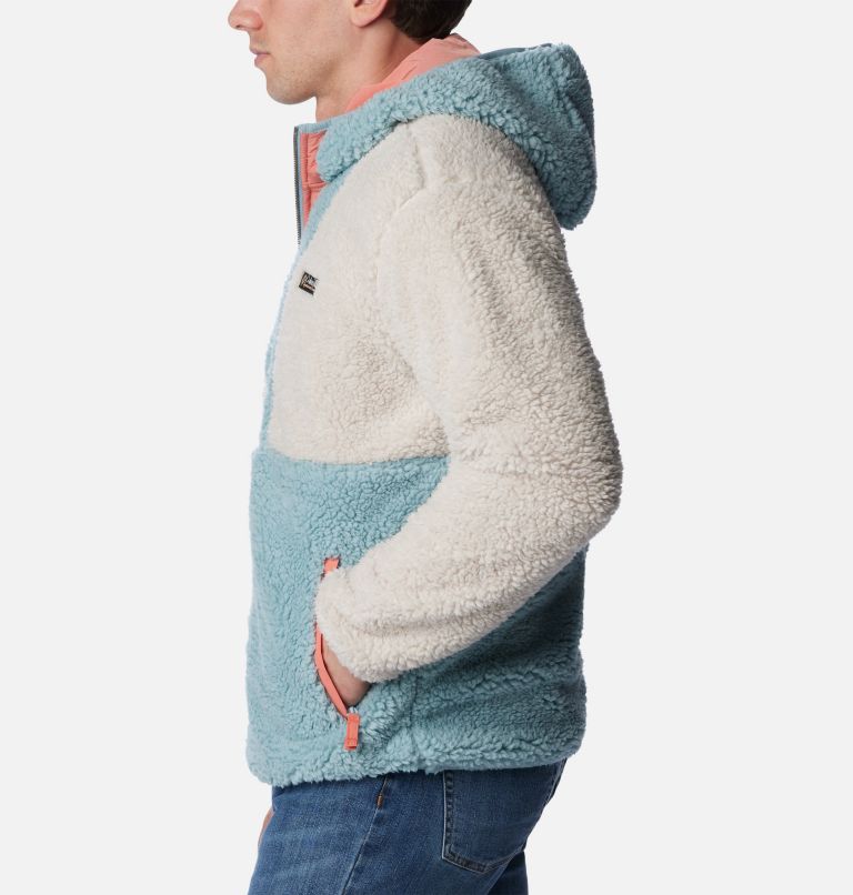 Men's Backbowl Sherpa Hooded Jacket, Color: Dark Stone, Stone Blue, image 3