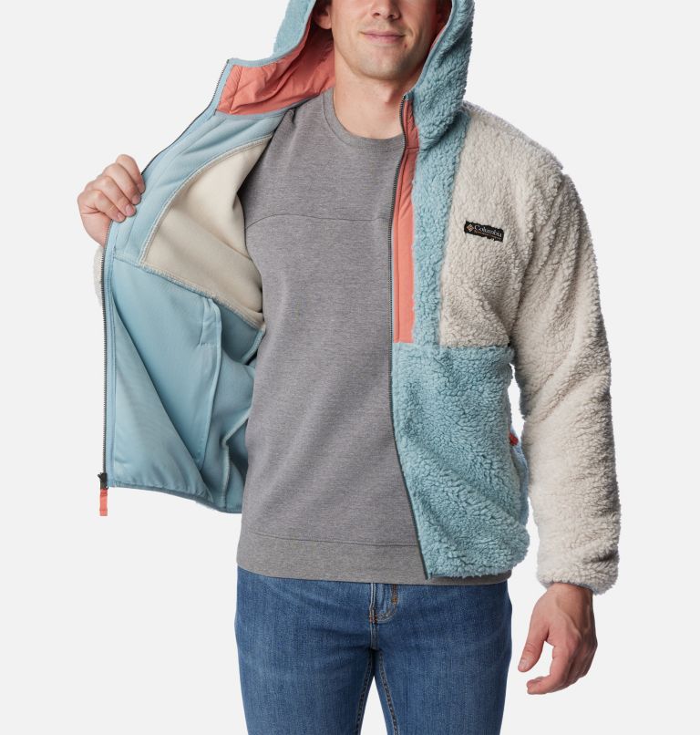 Men's Backbowl Sherpa Hooded Jacket, Color: Dark Stone, Stone Blue, image 5