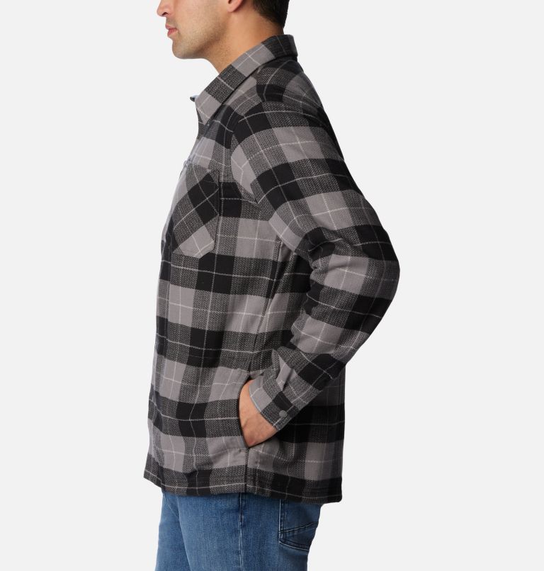 Men's Cornell Woods Fleece Lined Shirt Jacket, Color: City Grey, Blue Stone Woodsman Tartan, image 4
