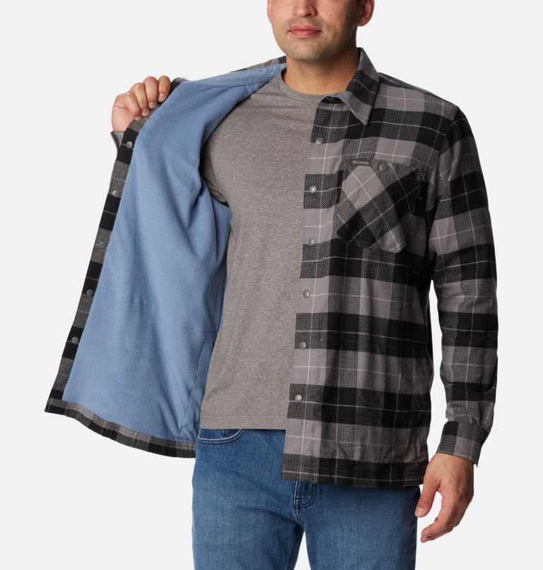 Thumbnail: Men's Cornell Woods Fleece Lined Shirt Jacket, Color: City Grey, Blue Stone Woodsman Tartan, image 6