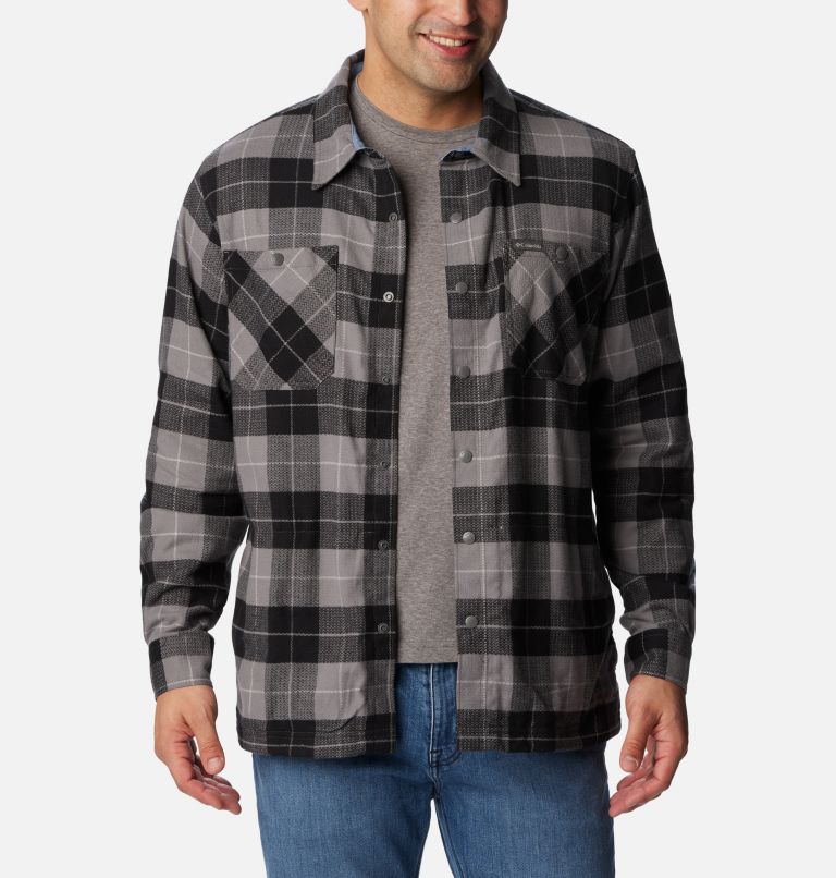 Men's Cornell Woods Fleece Lined Shirt Jacket, Color: City Grey, Blue Stone Woodsman Tartan, image 1