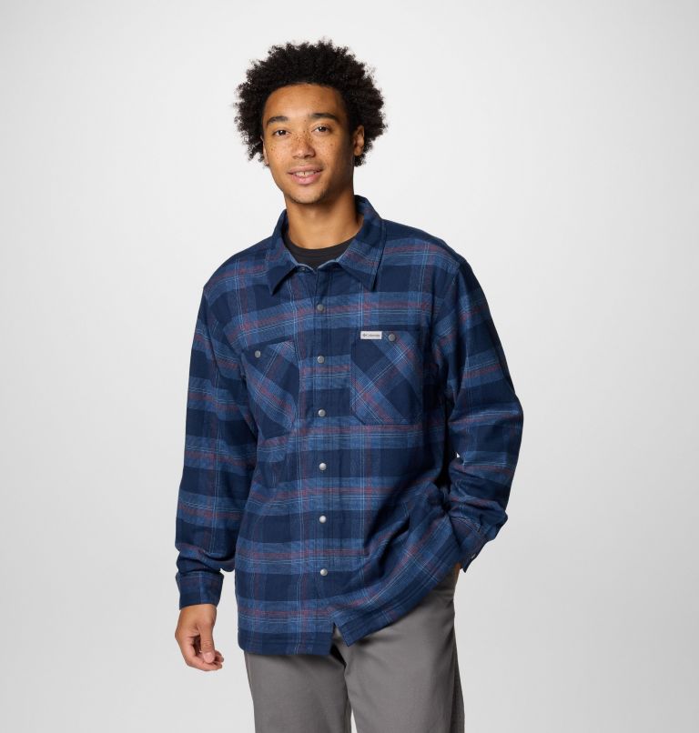 Men's Cornell Woods Fleece Lined Shirt Jacket, Color: Collegiate Navy Buffalo Tartan, image 1