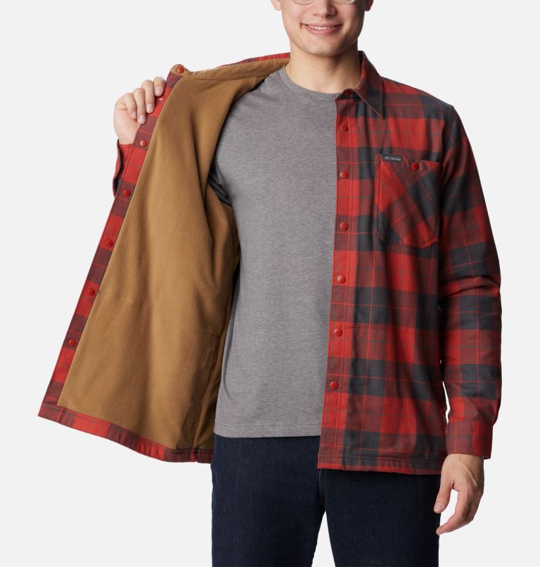 Men's Cornell Woods Fleece Lined Shirt Jacket, Color: Warp Red, Delta Woodsman Tartan, image 6