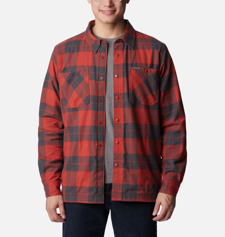 Thumbnail: Men's Cornell Woods Fleece Lined Shirt Jacket, Color: Warp Red, Delta Woodsman Tartan, image 1