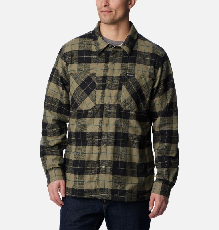 Thumbnail: Men's Cornell Woods Fleece Lined Shirt Jacket - Tall, Color: Stone Green, Dark Stone Woodsman Tartan, image 3