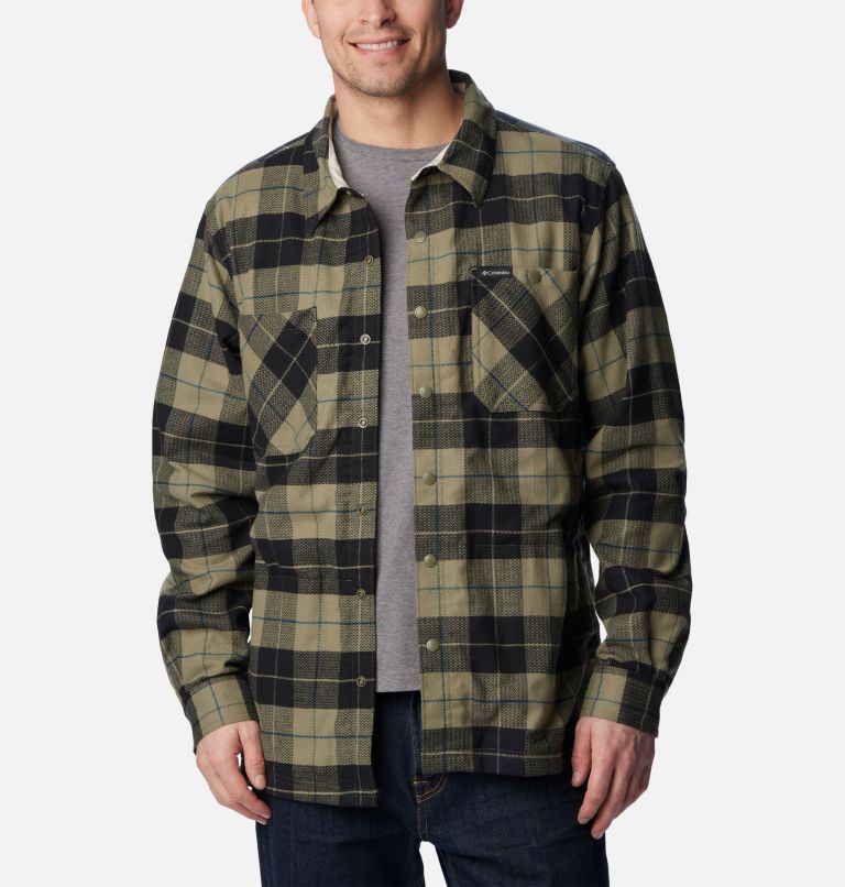 Men's Cornell Woods Fleece Lined Shirt Jacket - Tall, Color: Stone Green, Dark Stone Woodsman Tartan, image 1