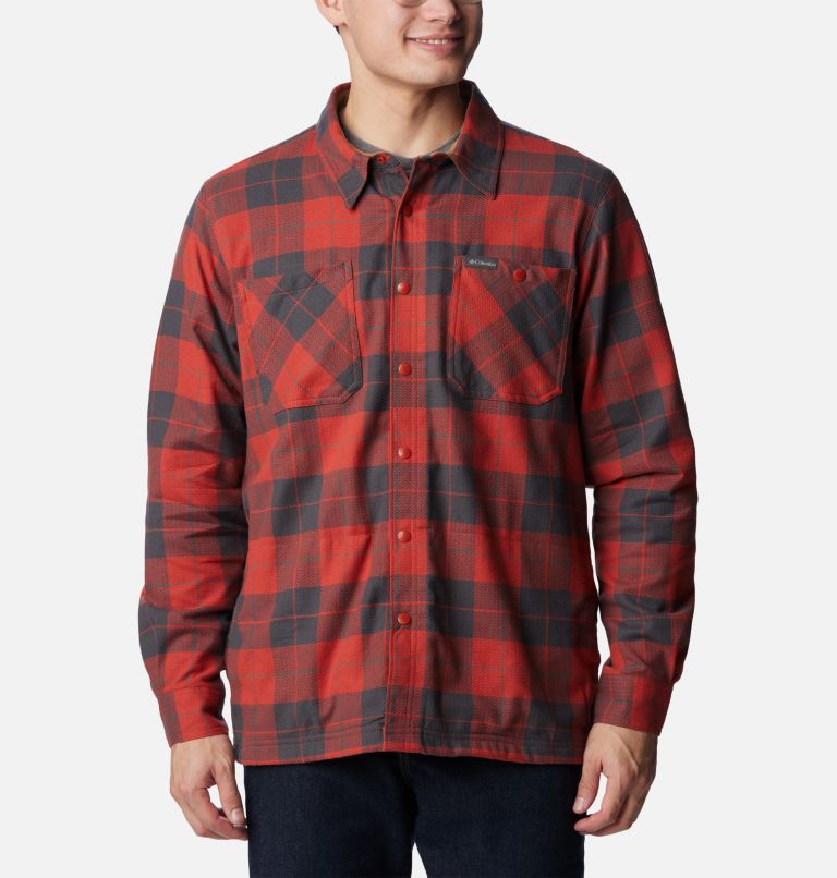 Thumbnail: Men's Cornell Woods Fleece Lined Shirt Jacket - Tall, Color: Warp Red, Delta Woodsman Tartan, image 3