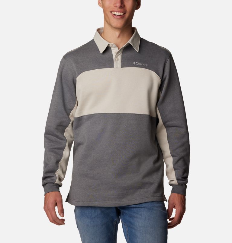 Men's Columbia Trek Long Sleeve Rugby Shirt, Color: City Grey Heather, Dark Stone, image 1