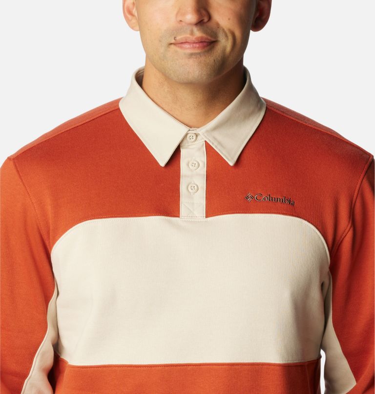 Men's Columbia Trek Long Sleeve Rugby Shirt, Color: Warp Red, Dark Stone, image 4