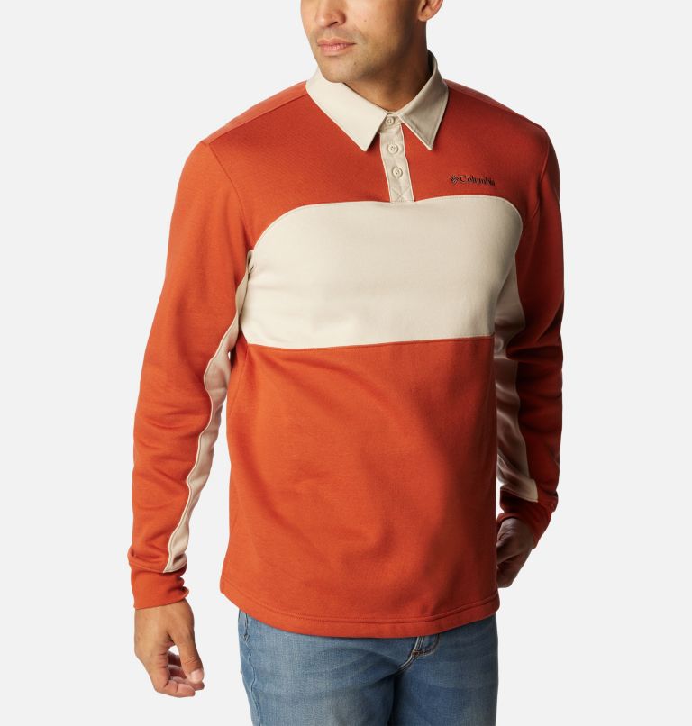 Thumbnail: Men's Columbia Trek Long Sleeve Rugby Shirt, Color: Warp Red, Dark Stone, image 5