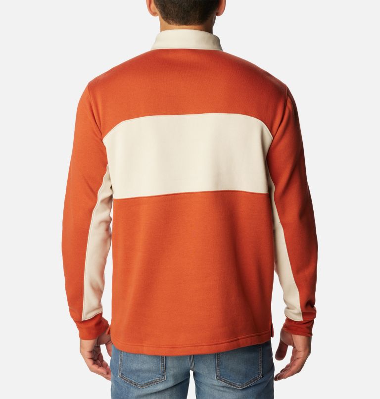 Men's Columbia Trek Long Sleeve Rugby Shirt, Color: Warp Red, Dark Stone, image 2