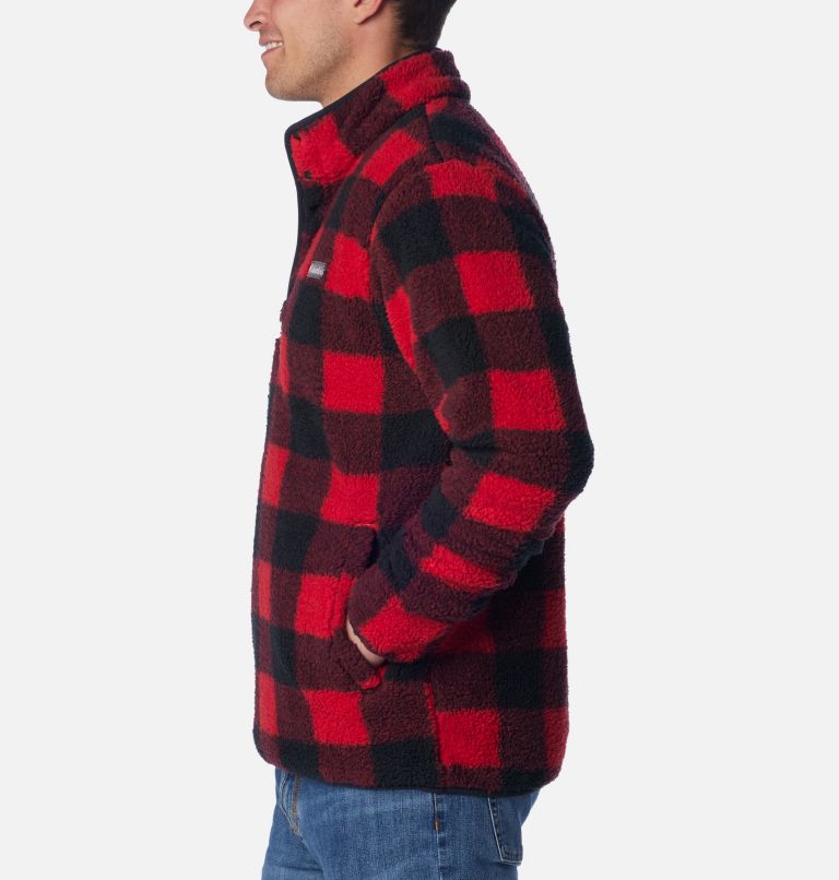 Men's Rugged Ridge II Sherpa Half Snap Pullover, Color: Mountain Red Check, image 3