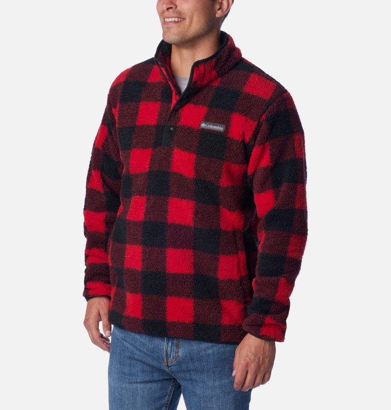 Men's Rugged Ridge II Sherpa Half Snap Pullover, Color: Mountain Red Check, image 5