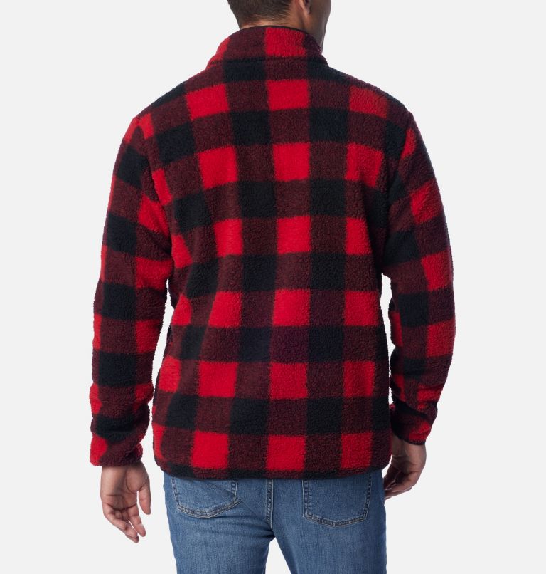Men's Rugged Ridge II Sherpa Half Snap Pullover, Color: Mountain Red Check, image 2