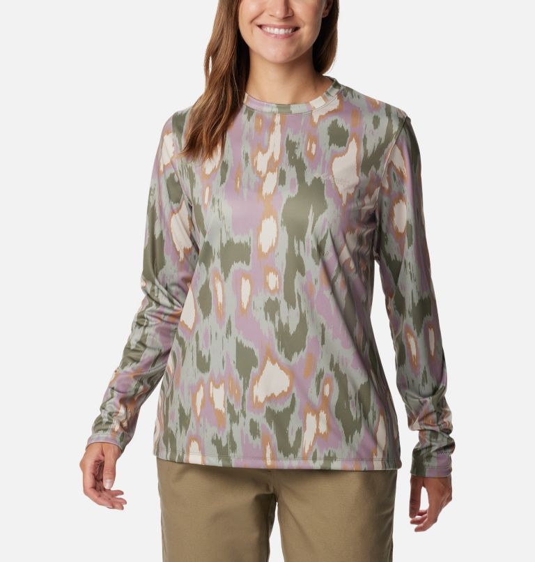 Women's Super PHG Tough Shot Long Sleeve Shirt, Color: Stone Green PHG Reflections Camo, image 1