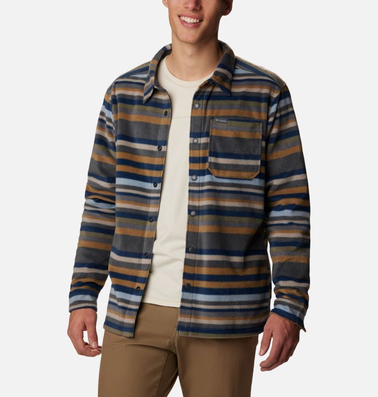 Thumbnail: Men's Steens Mountain Printed Shirt Jacket, Color: Shark Surfcrest Stripe Print, image 1