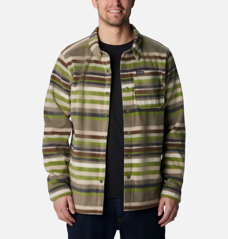 Thumbnail: Men's Steens Mountain Printed Shirt Jacket, Color: Stone Green Surfcrest Stripe Print, image 1